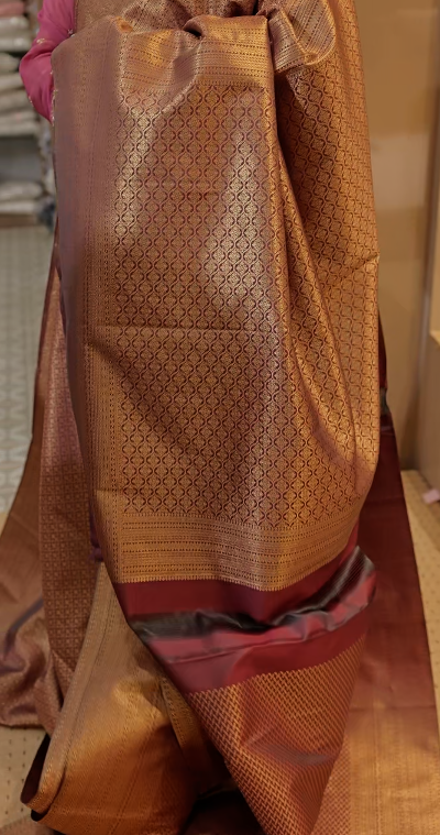 BROCADE SAREE-kanchi marron color shade Search code 8507