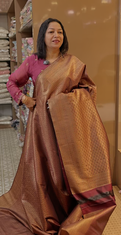 BROCADE SAREE-kanchi marron color shade Search code 8507