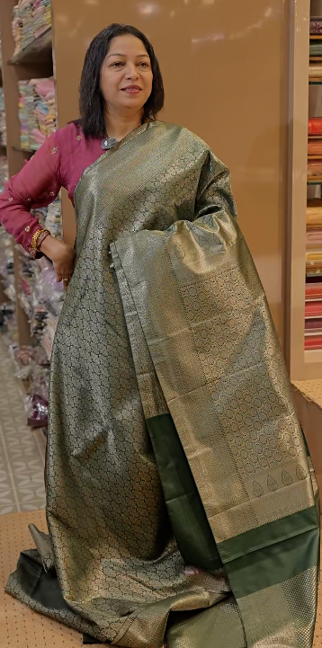 BROCADE SAREE-frozen green color shade Search code 8508
