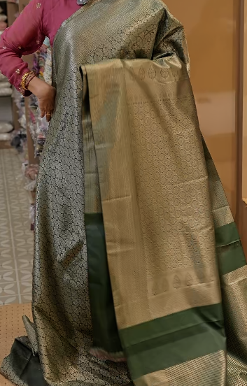 BROCADE SAREE-frozen green color shade Search code 8508