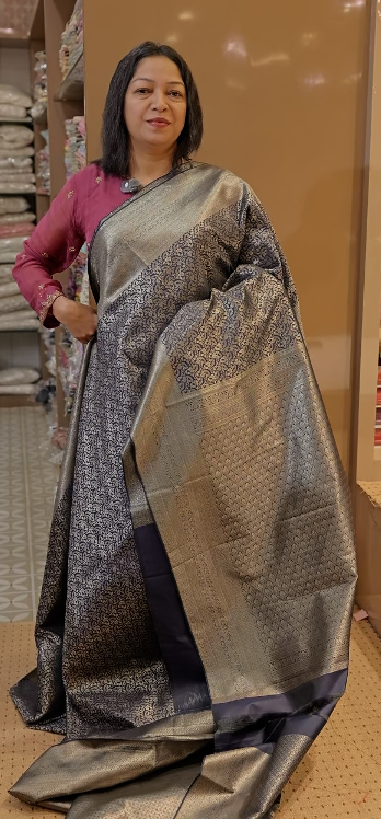 BROCADE SAREE-midnight blue color shade Search code 8510