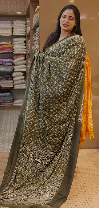 Budget friendly  Saree - olive green color shade  Search code 4203