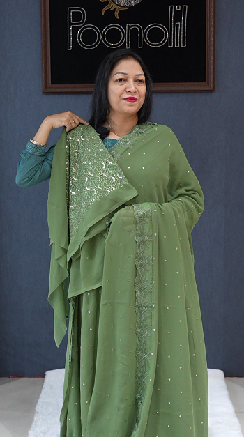 Georgette saree-Green  shade shade Search code 2303