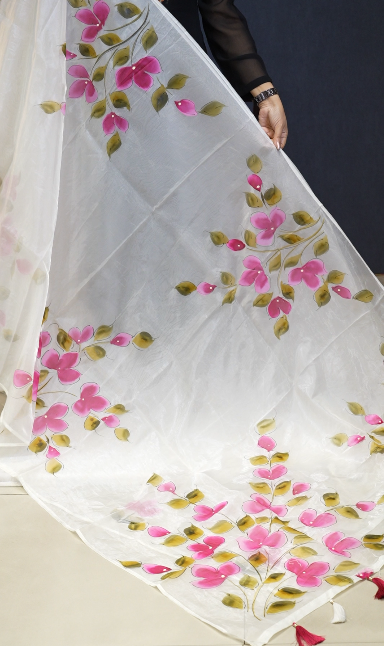 Organza Saree -White shade Search code 3709