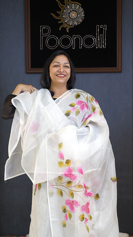 Organza Saree -White shade Search code 3709