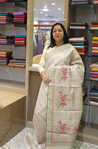 Tussar Saree -Chiku shade Search code 6001