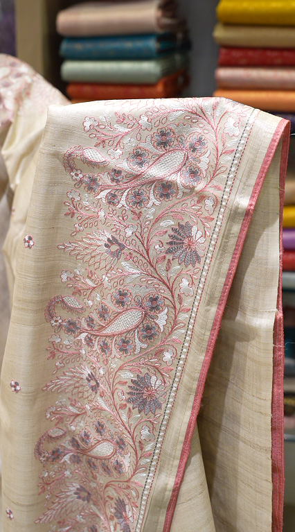 Tussar Saree -Chiku shade Search code 6003