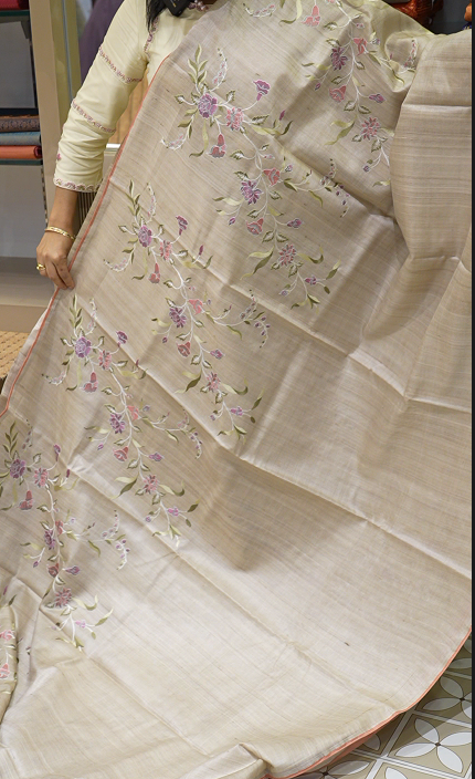 Tussar Saree -Chiku shade Search code 6004