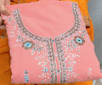UNSTITCHED SALWAR  SUIT SET  DUSTY   ORANGE   shade Search code 5091
