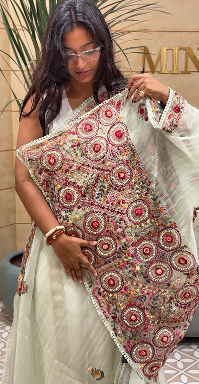 Organza Saree - green shade Search code 4204