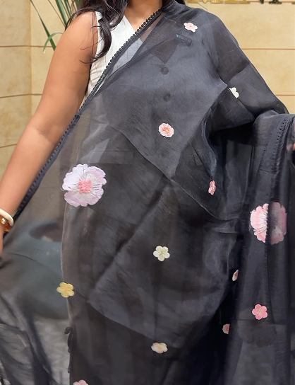 Organza Saree -black color shade Search code 4214