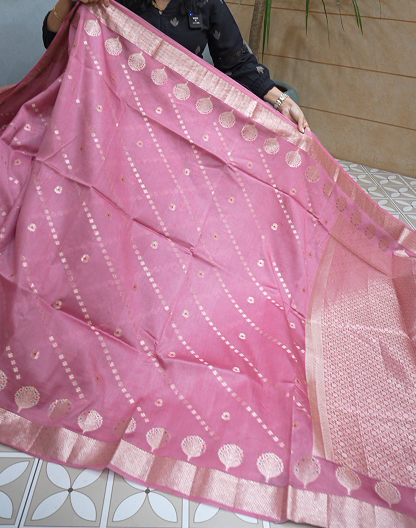 Banarasi  sarees -  Onion pink color Search code 5212