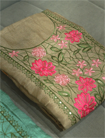 UNSTITCHED SALWAR SUIT SET-Chiku shade color Search code 2516