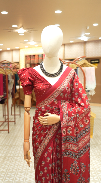 Ajrakh SAREE-maroon shade Search code 3522