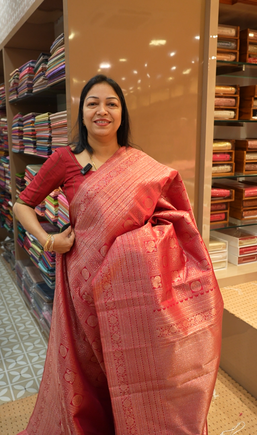 KANCHIPURAM SAREE- rany pink  color shade Search code 1101