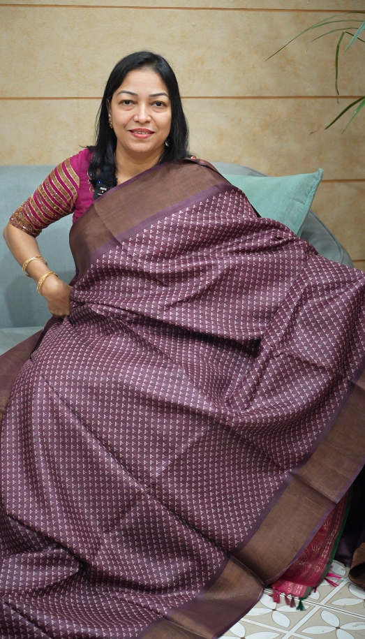 Tussar Saree plum colour  Search code 6610