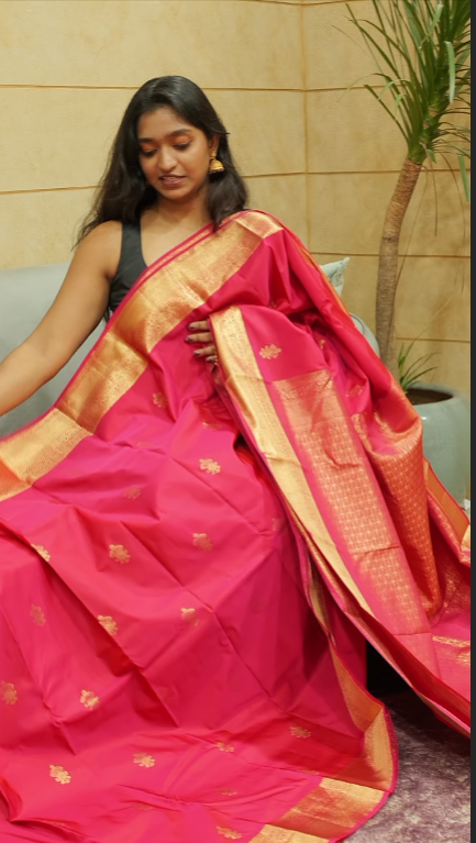 KANCHIPURAM SAREE- Rani pink  color shade  Search code 4505