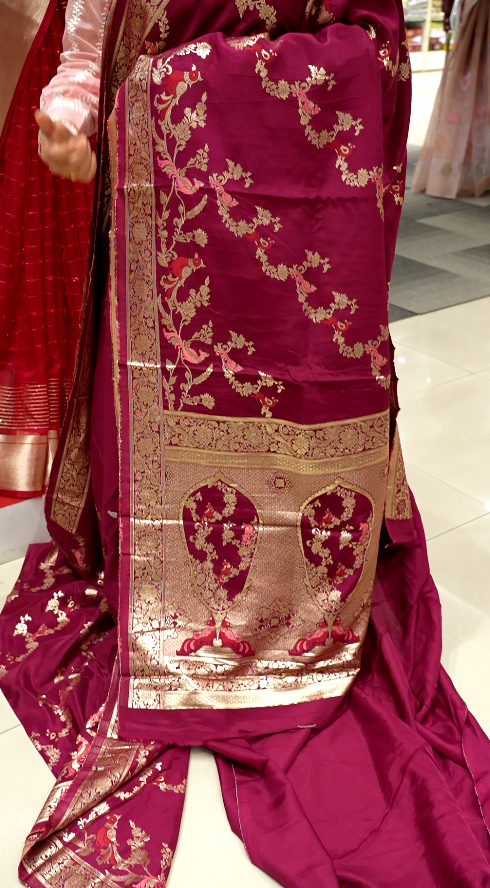 Meenakari Work semi silk saree  -Burgundy color Search code 3602