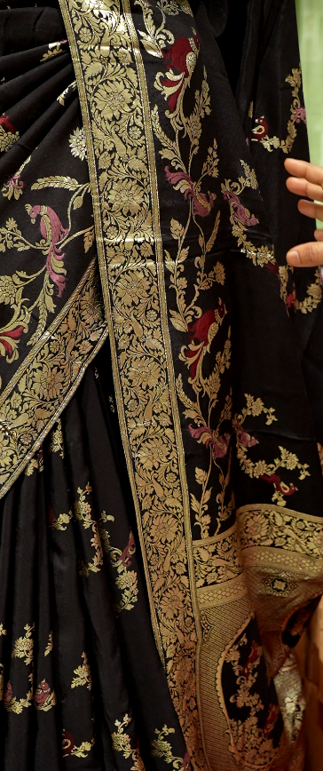 Meenakari Work semi silk saree  - black color Search code 3600
