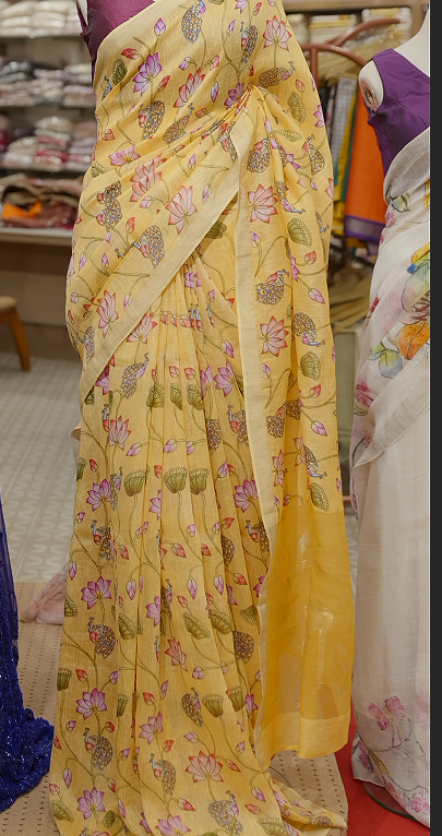 PURE LINEN SAREE - Yellow color Search code 5201