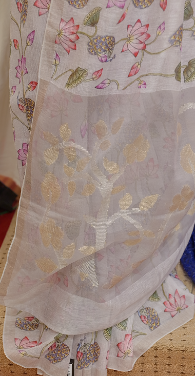 PURE LINEN SAREE - grey light color Search code 5202