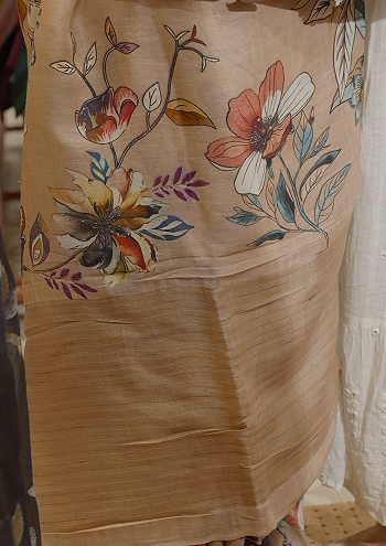 PURE LINEN SAREE - cream base color Search code 5204