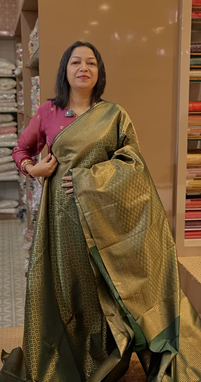 BROCADE SAREE- almond Green  color shade Search code 8500