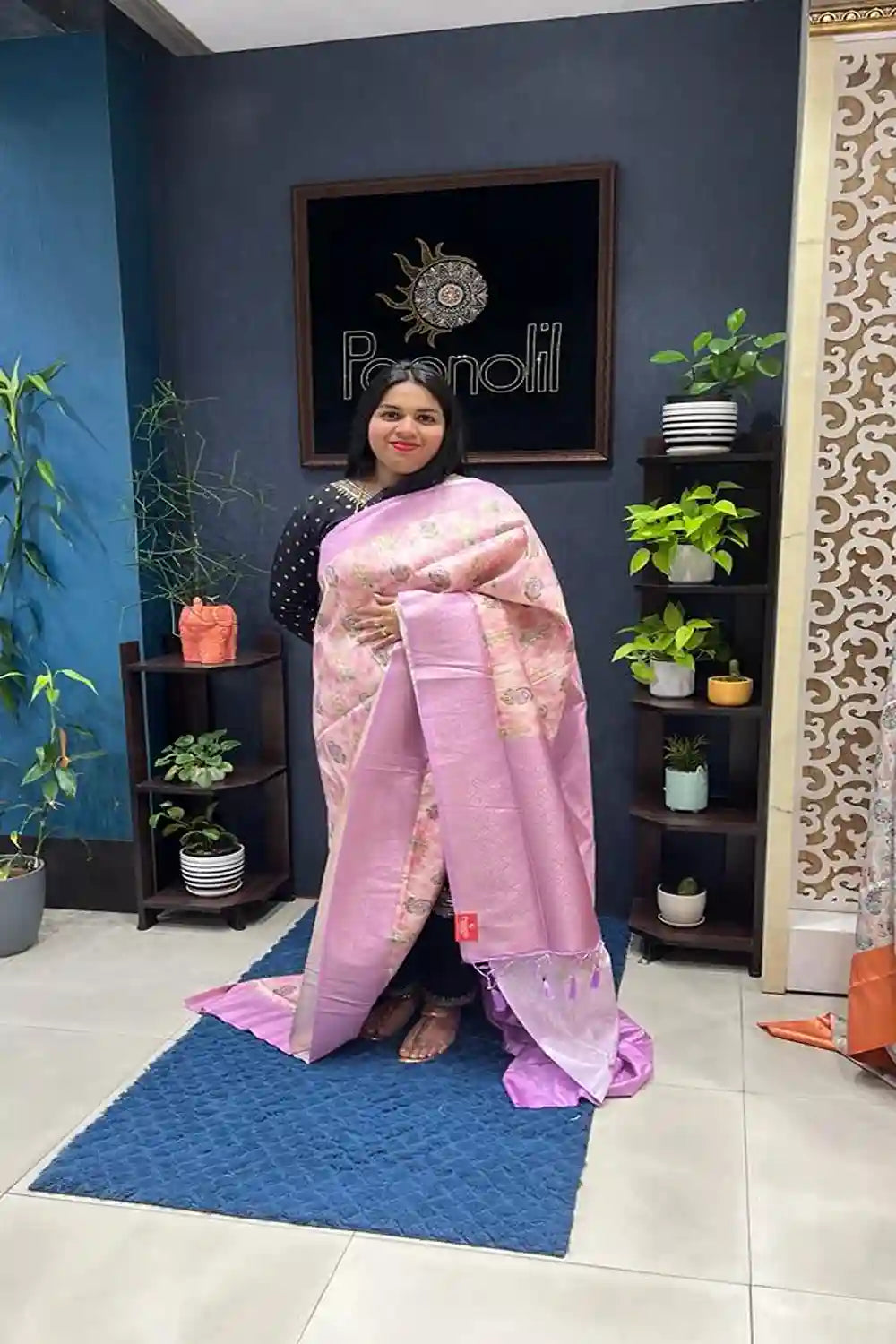 Semi banarasi Silk Saree Lavander color Search code 2803 Poonolil Silks