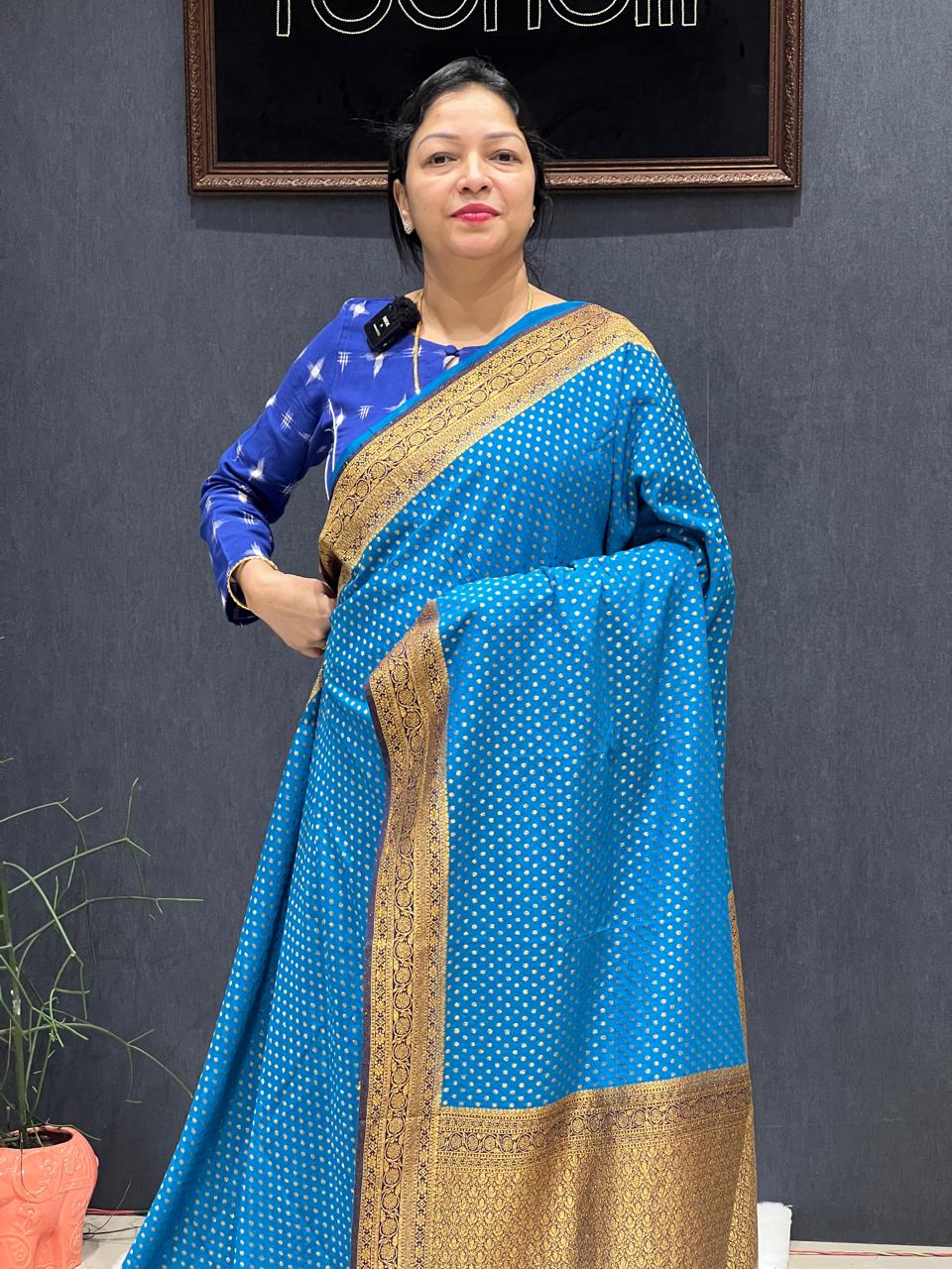 Buy Semi banarasi saree -Blue to Dark blue Search code 2813 Online