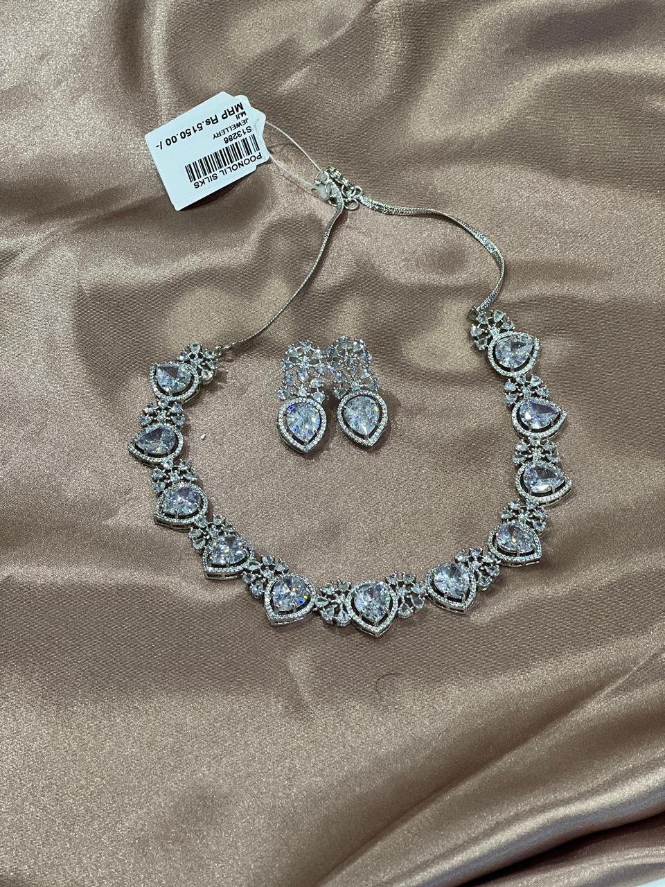 Necklace Set - AD Stone Silver color Search code 4202