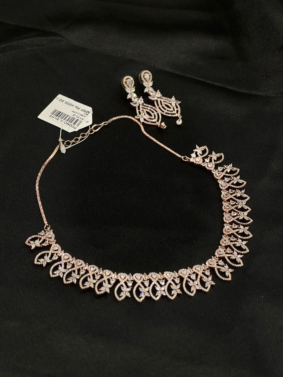 Necklace Set - AD Stone Silver color Search code 4213