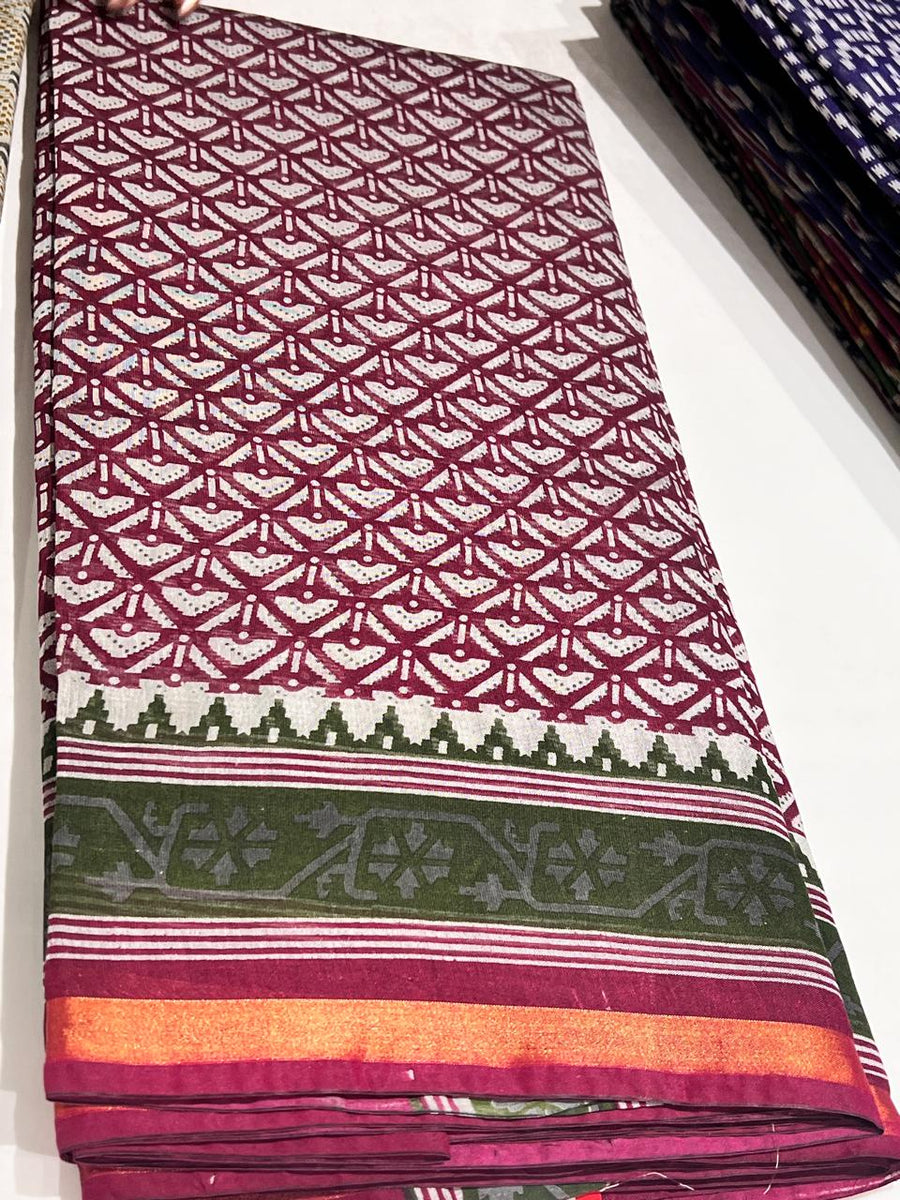 Buy Maheswari Cotton Saree -Rani pink shade Search code 3761 Online