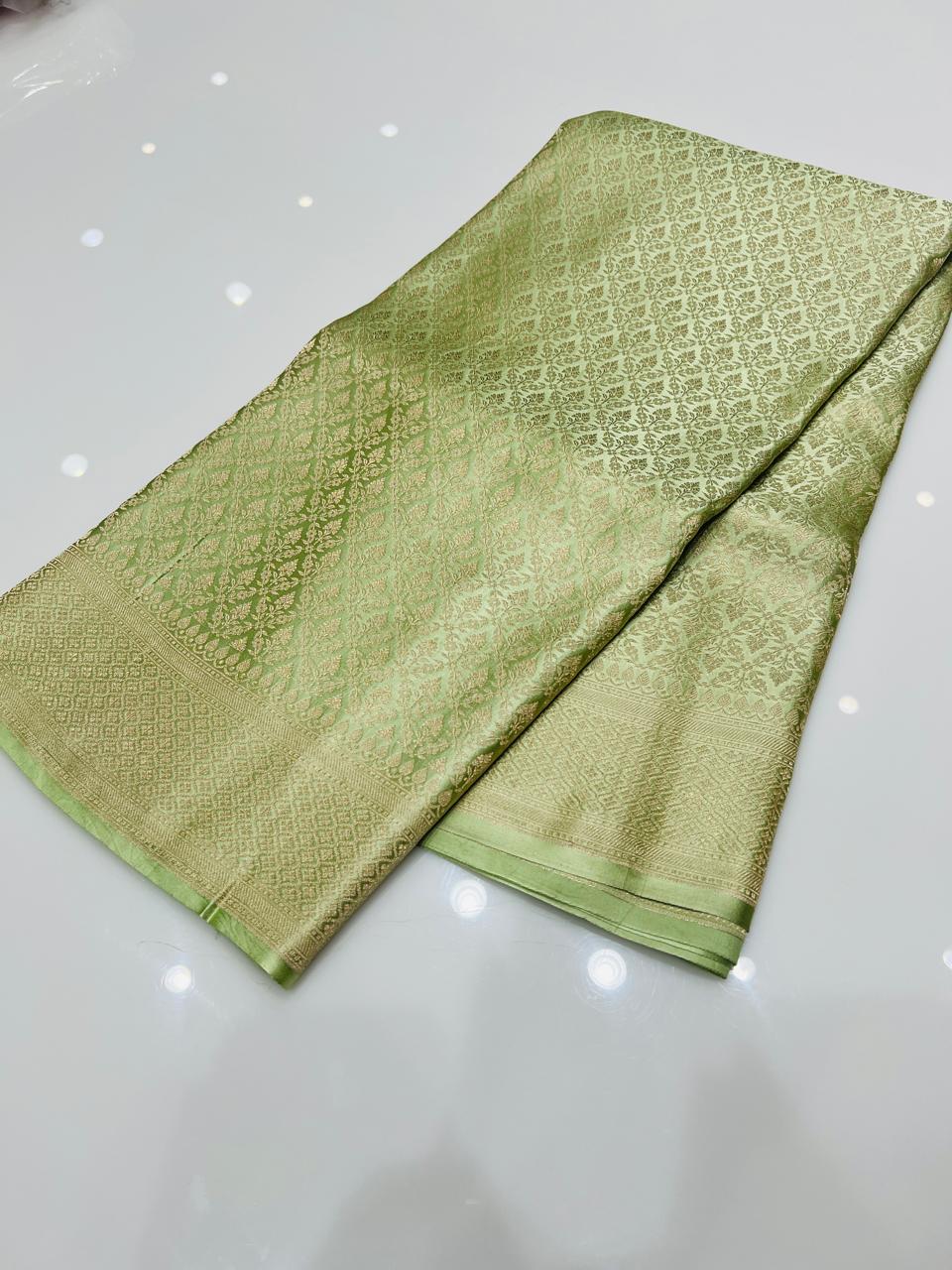 bamber satin Banarasi sarees -  Green color Search code 8618