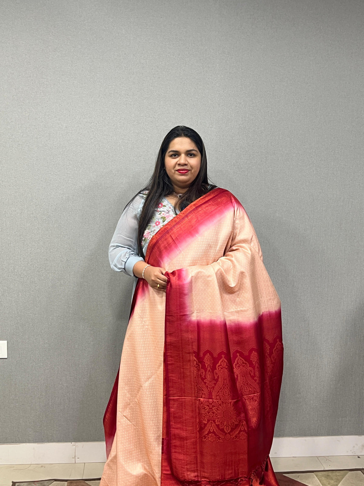 SOFT SILK SAREE  -Cream to Reddish burgundy  shade  Search code 7513