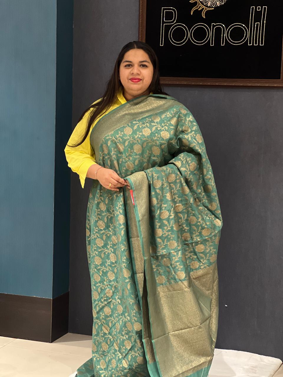 Banarasi sarees -Dusty green color Search code 3302