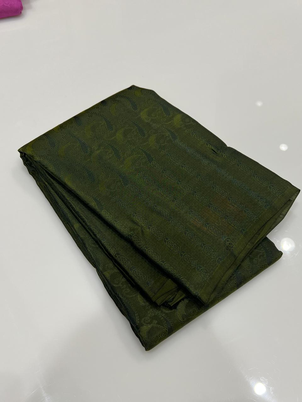 KANCHIPURAM SAREE - Green  shade Search code 7583