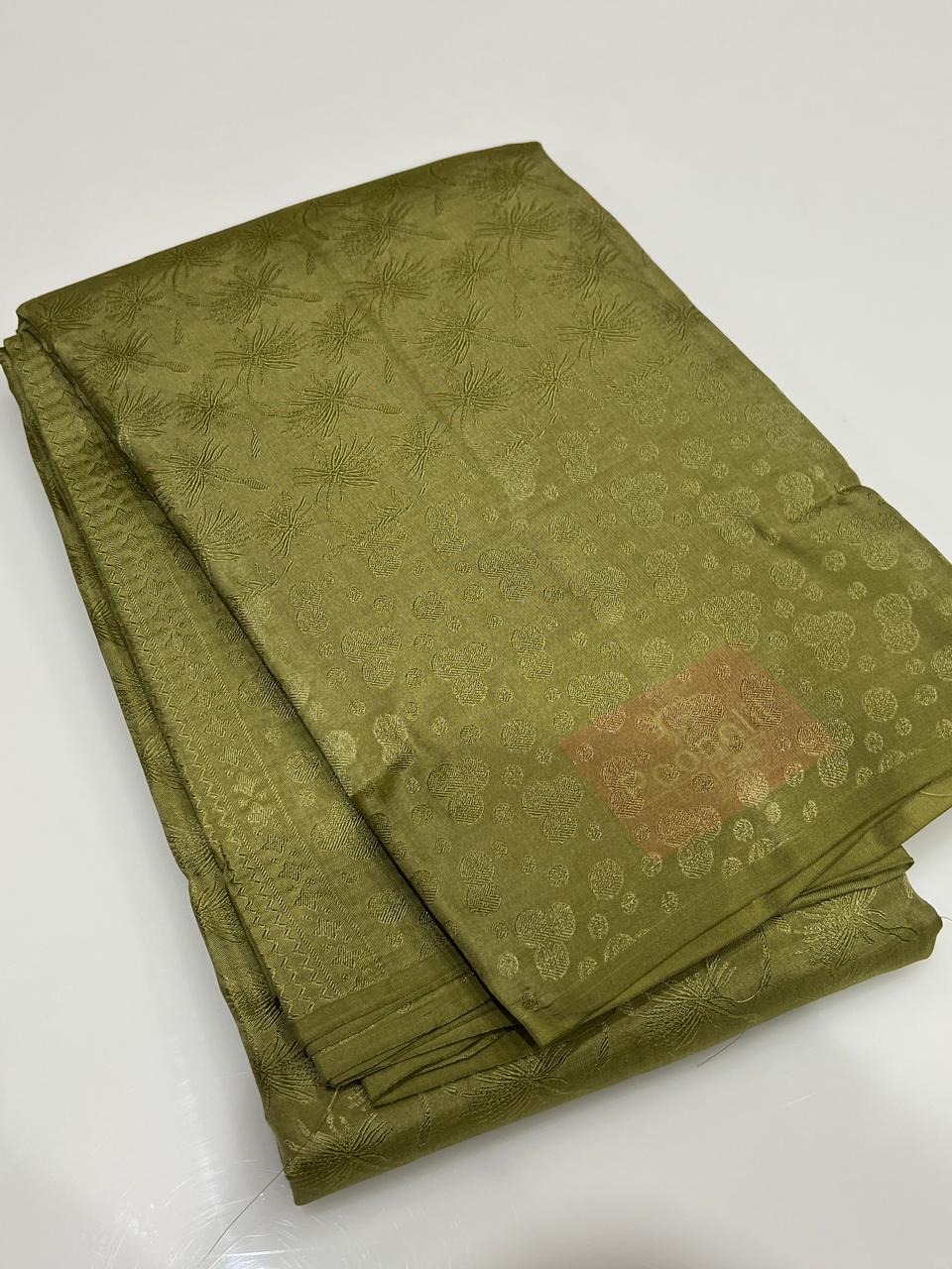 KANCHIPURAM SAREE -Leaf green shade Search code 7596