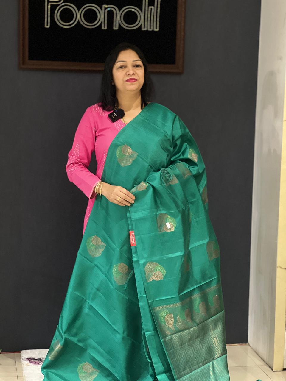 KANCHIPURAM SAREE -Dusty green shade Search code 6311