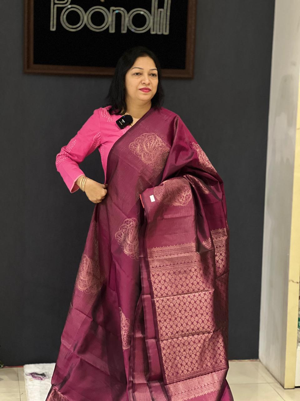 KANCHIPURAM SAREE -Wine  shade Search code 6314