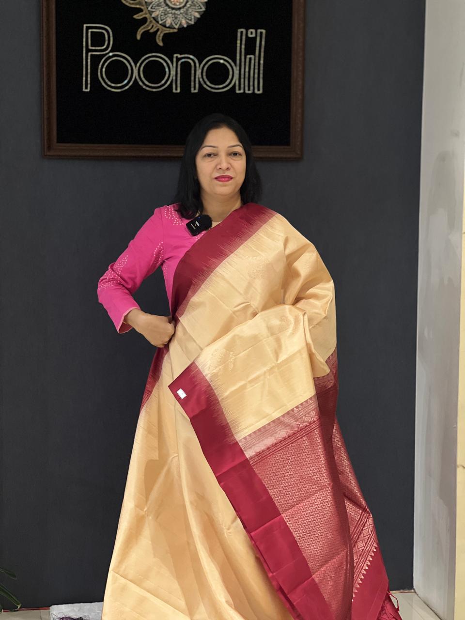 KANCHIPURAM SAREE-Cream to Maroon   shade Search code 6319