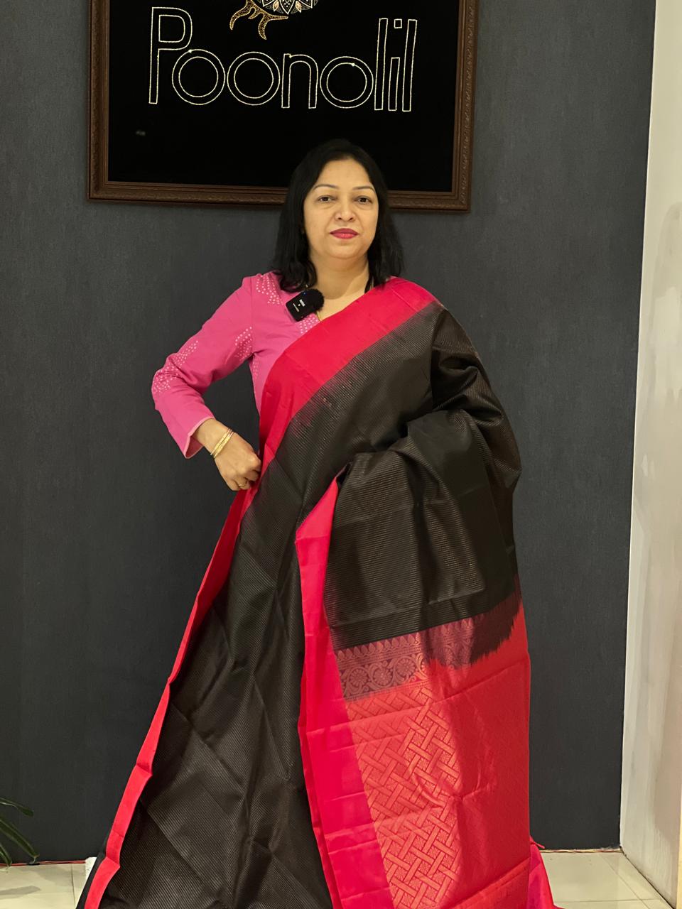 KANCHIPURAM SAREE-Jet black to Tomato   shade Search code 6327