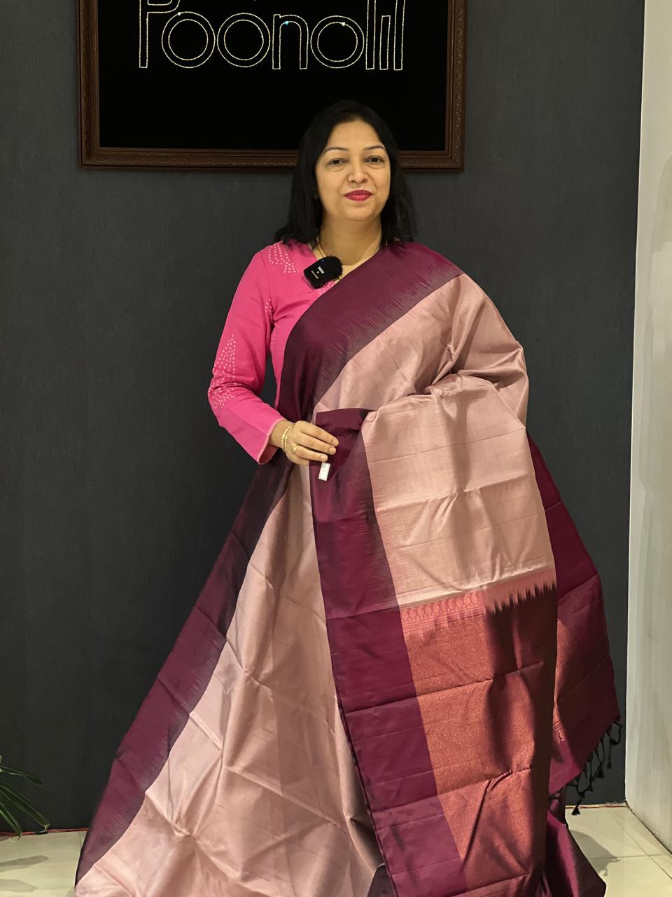 KANCHIPURAM SAREE-Blush to Dark wine  shade Search code 6323