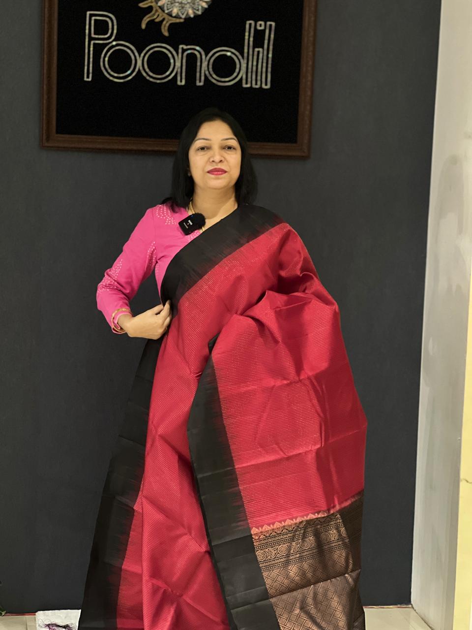 KANCHIPURAM SAREE-Maroon to Jet black   shade Search code 6324