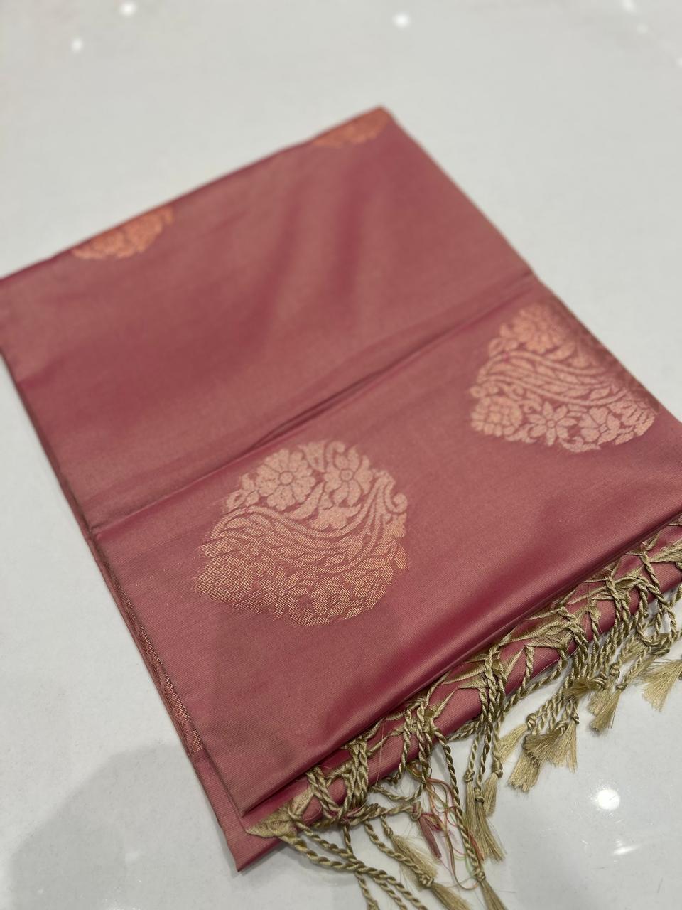 Semi Silk Saree - Onion color Search code 3002