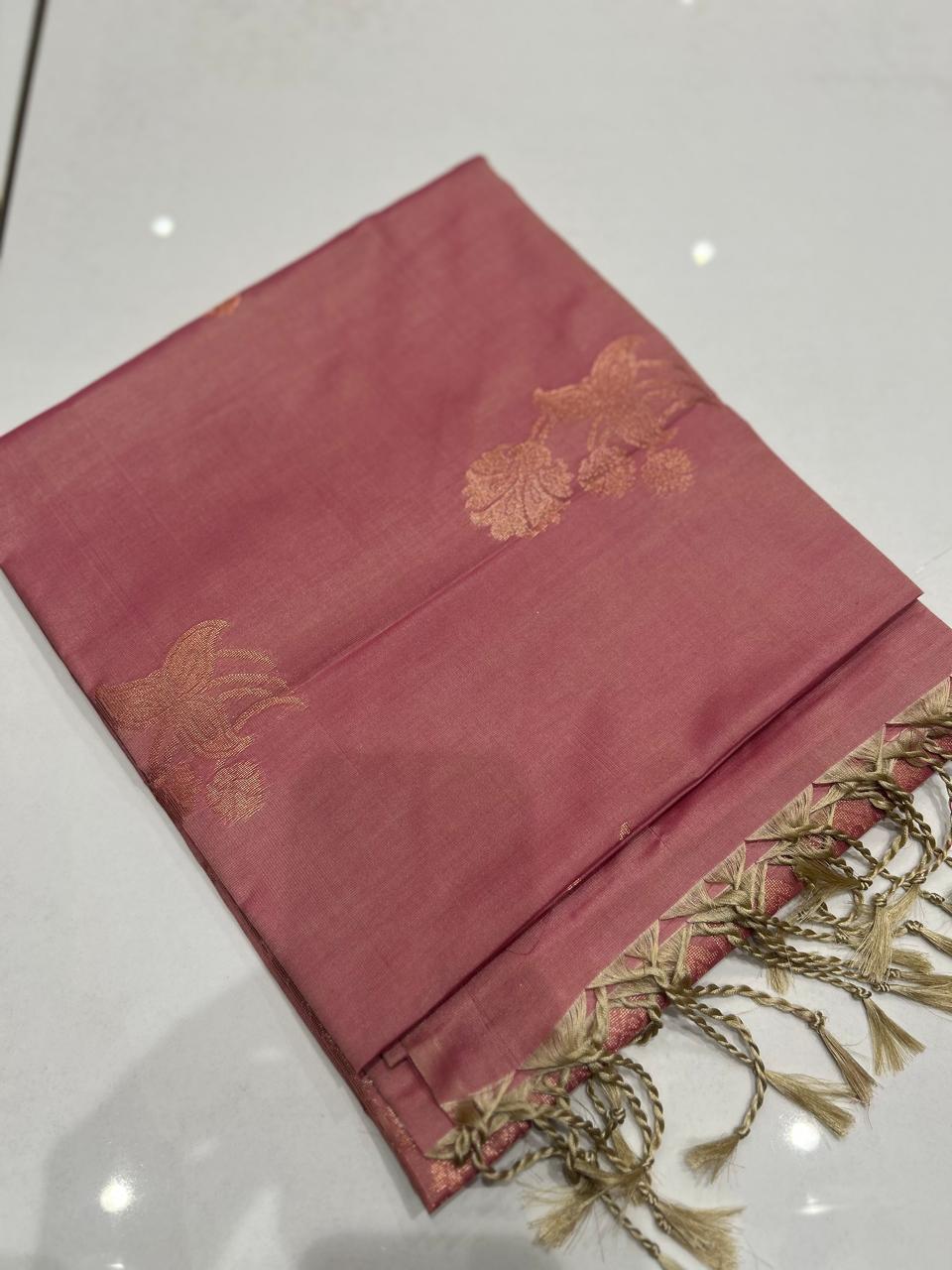 Semi Silk Saree - Onion color Search code 3003