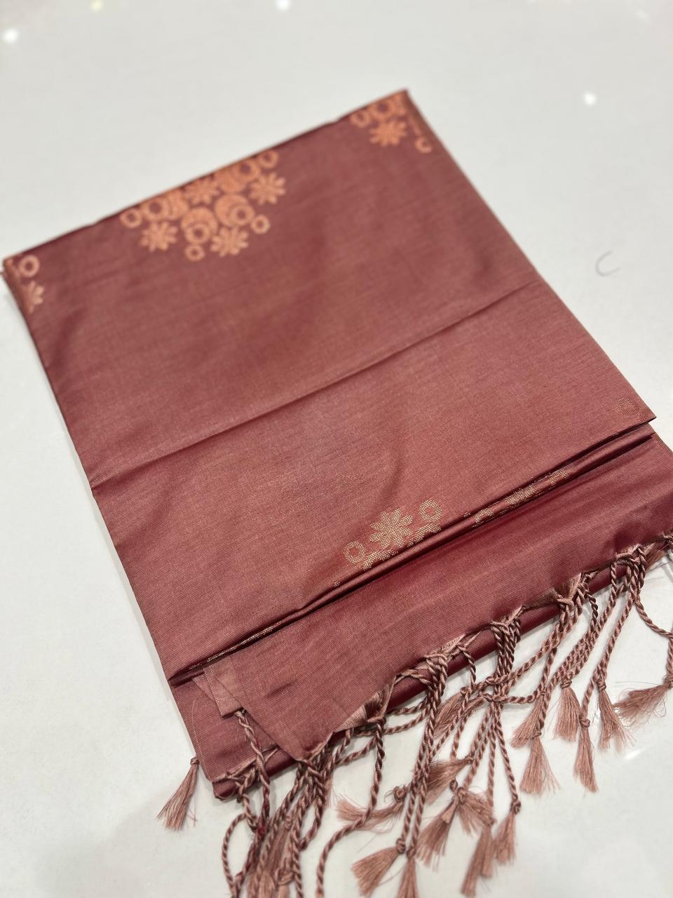 Semi Silk Saree -Brick Onion   color Search code 3009