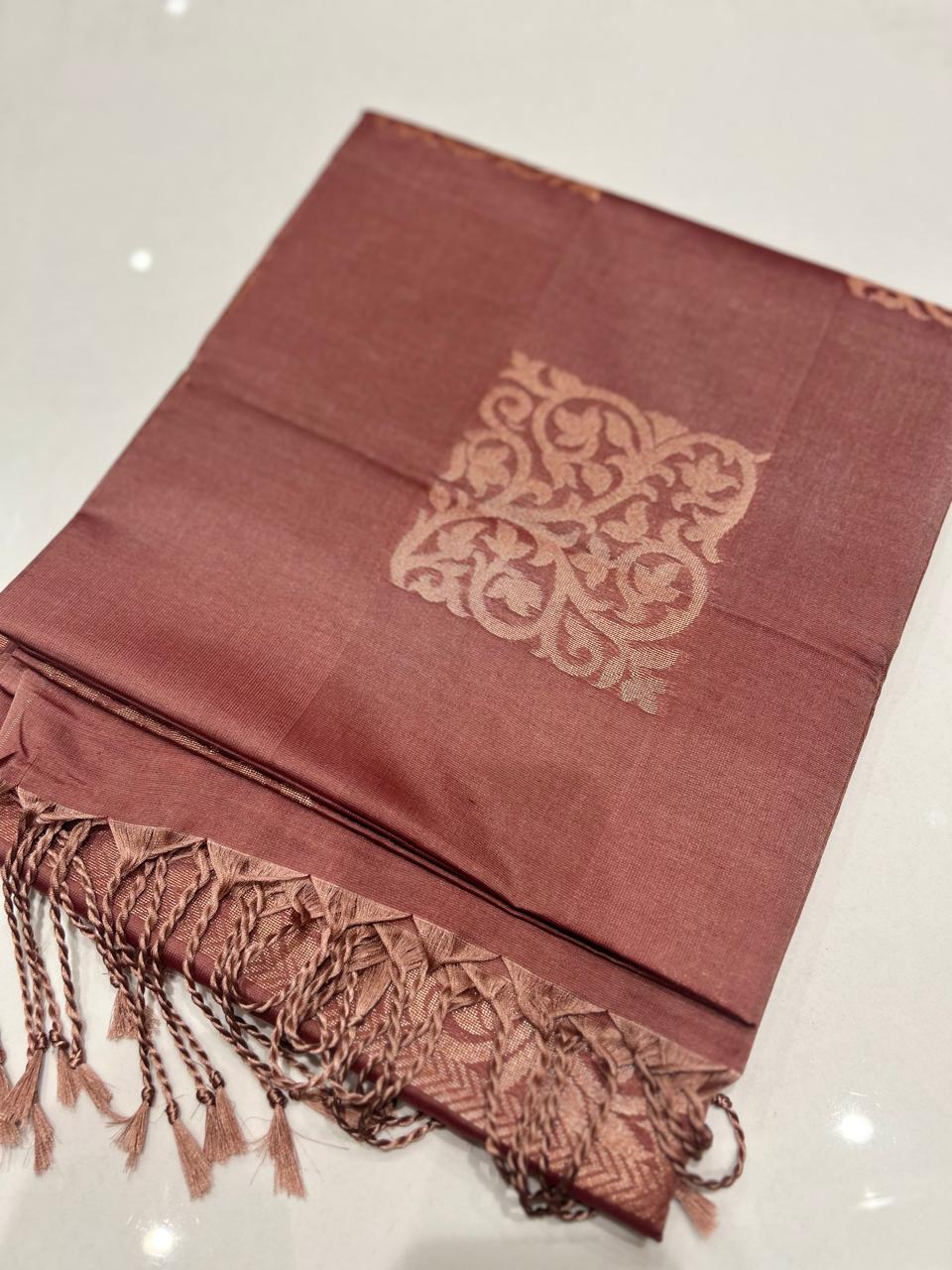 Semi Silk Saree -Brick Onion   color Search code 3012