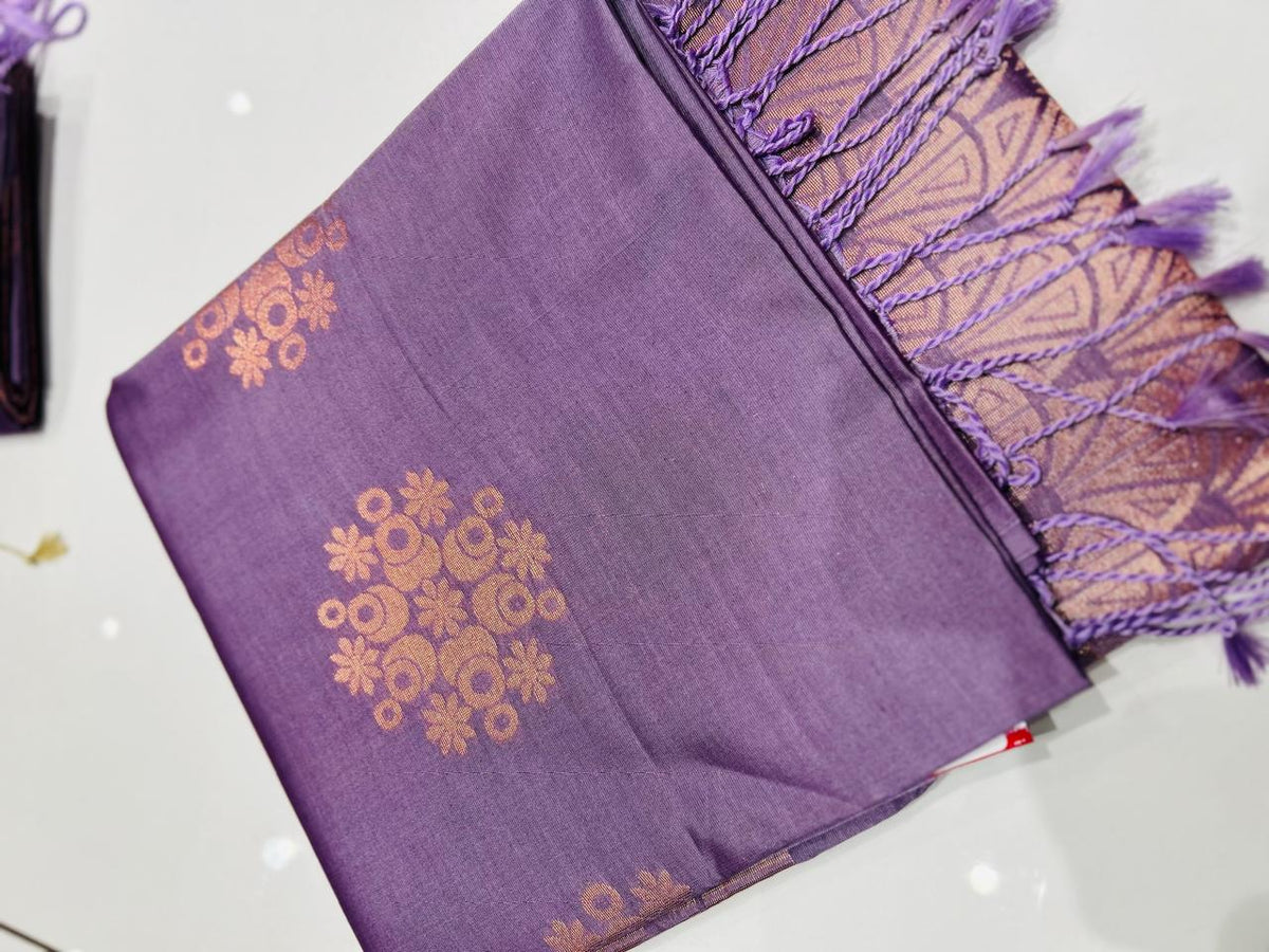 Semi Silk Saree -lavender  color Search code 3020