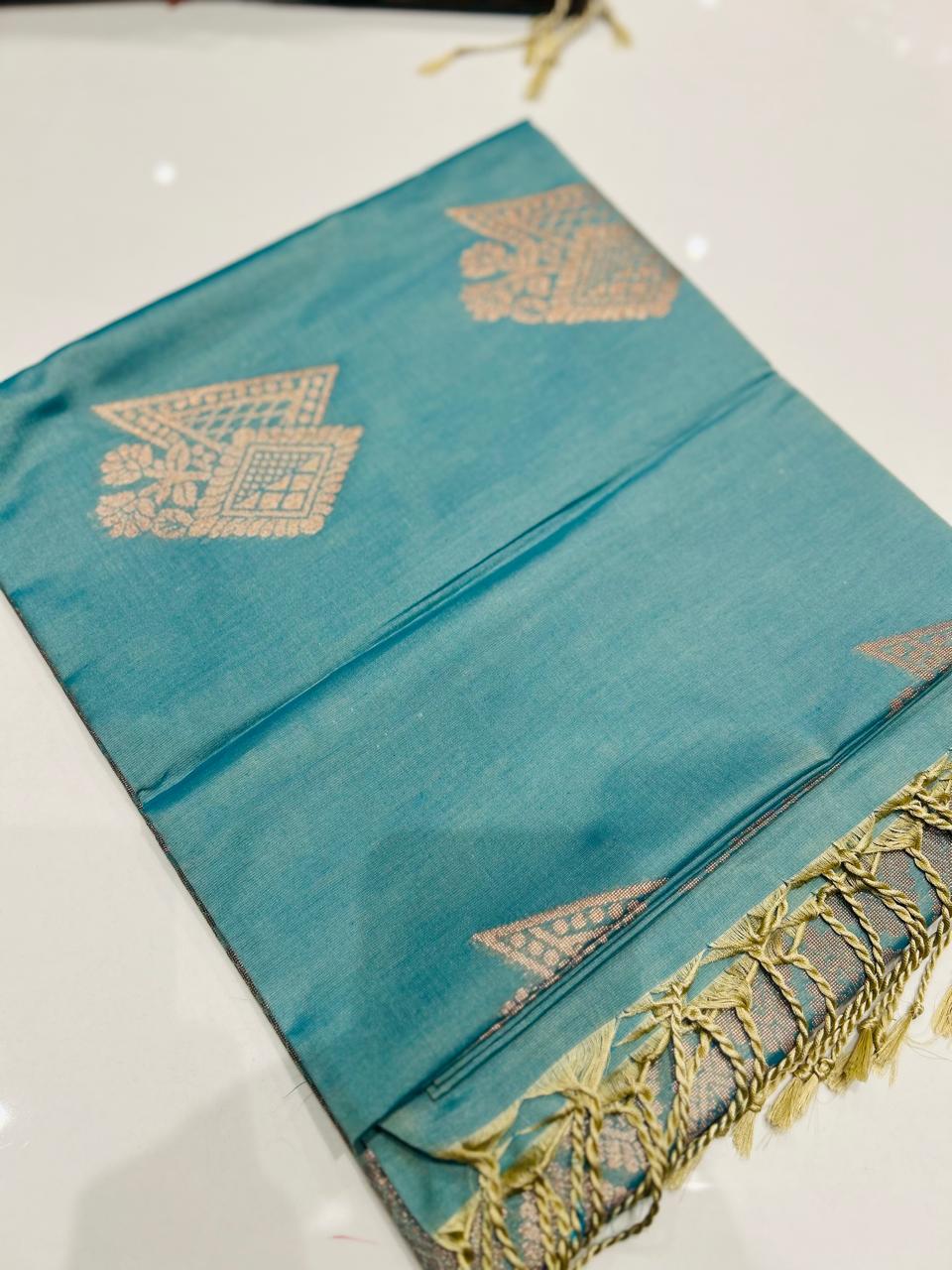 Semi Silk Saree -Blue color Search code 3022