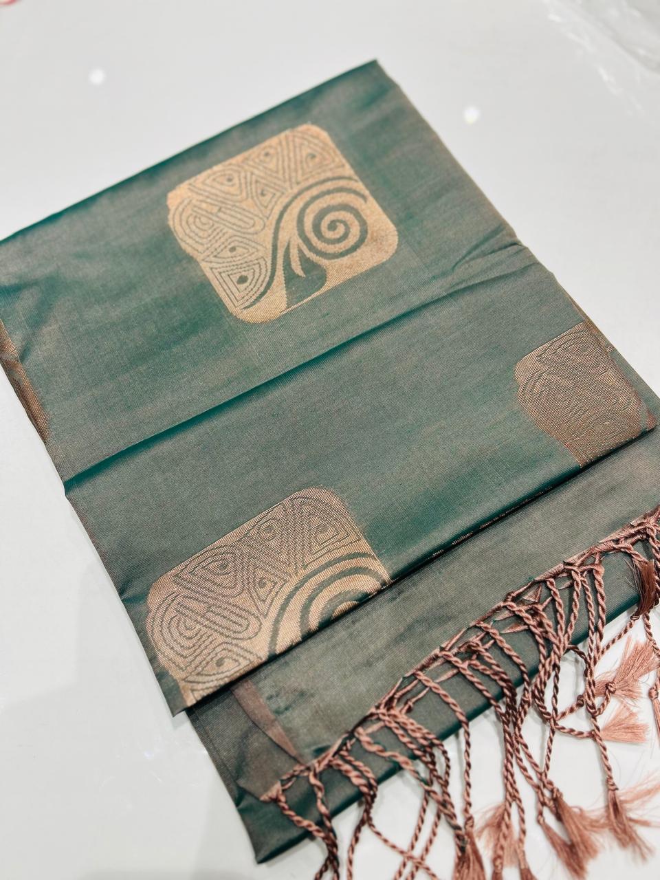 Semi Silk Saree -Dusty Green color Search code 3024